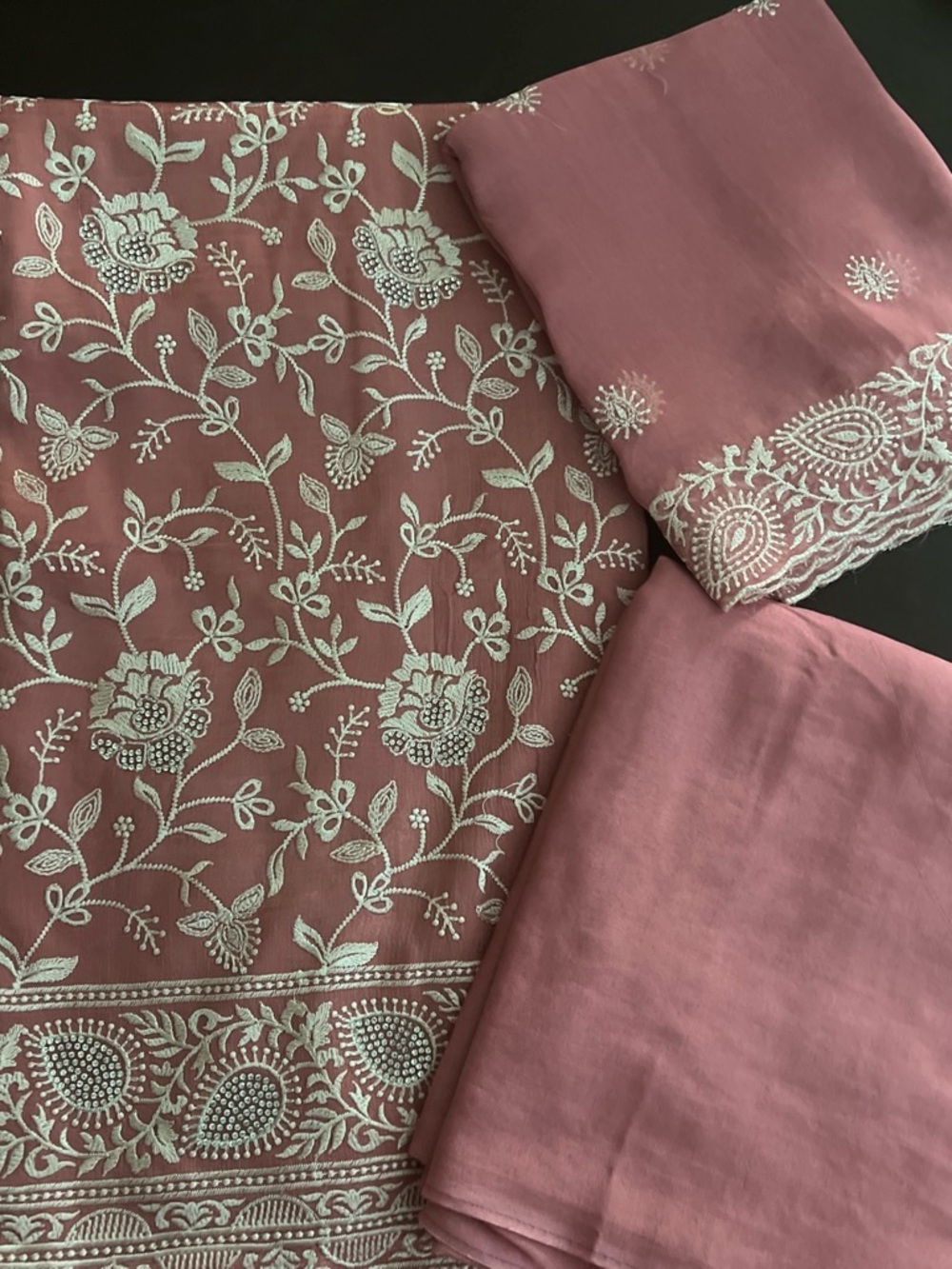Embroidered Floral Tablecloth Set in Dusty Rose loose fabric for suit